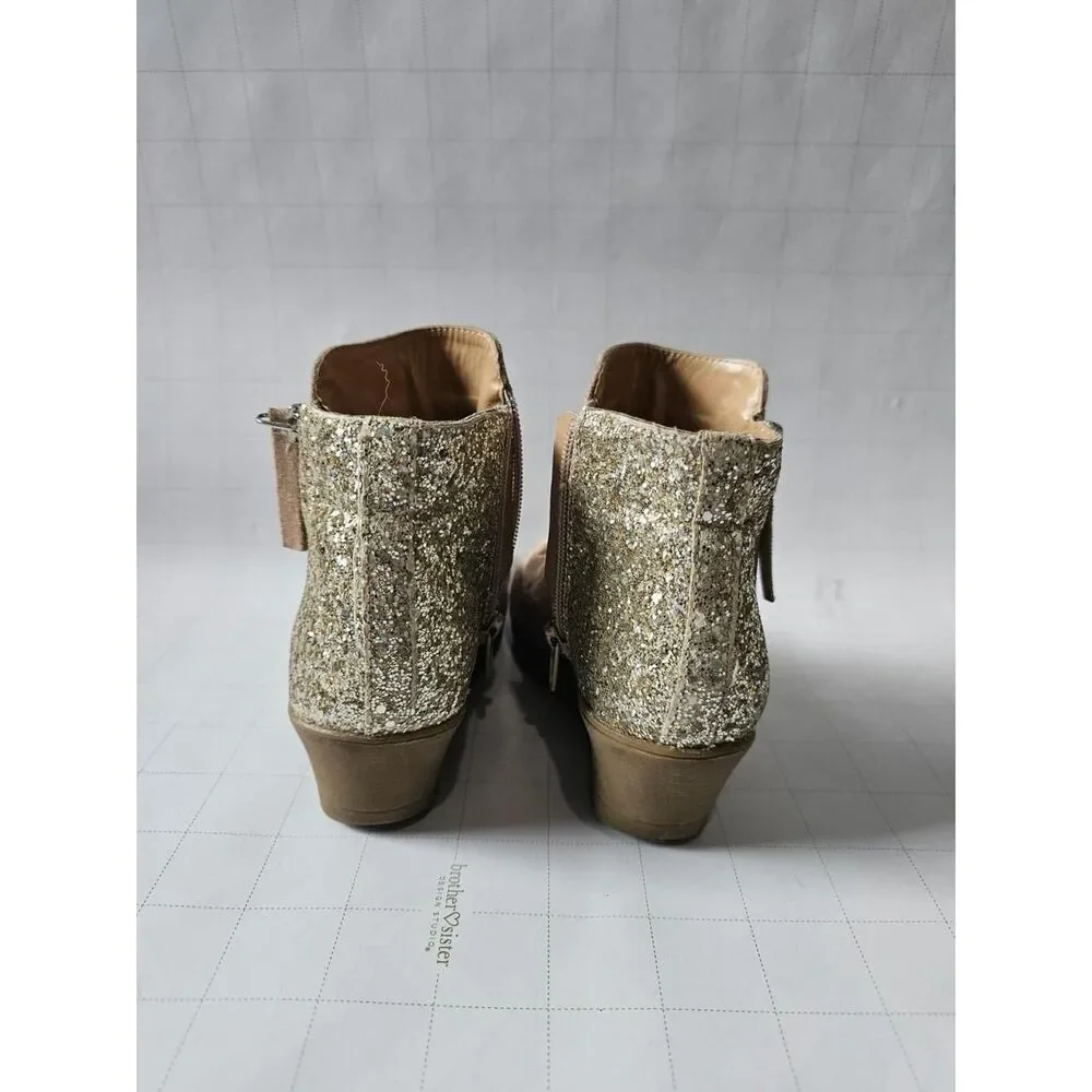 Report Girls Ankle Boots Size 13 Beige Faux Suede Gold Glitter Back